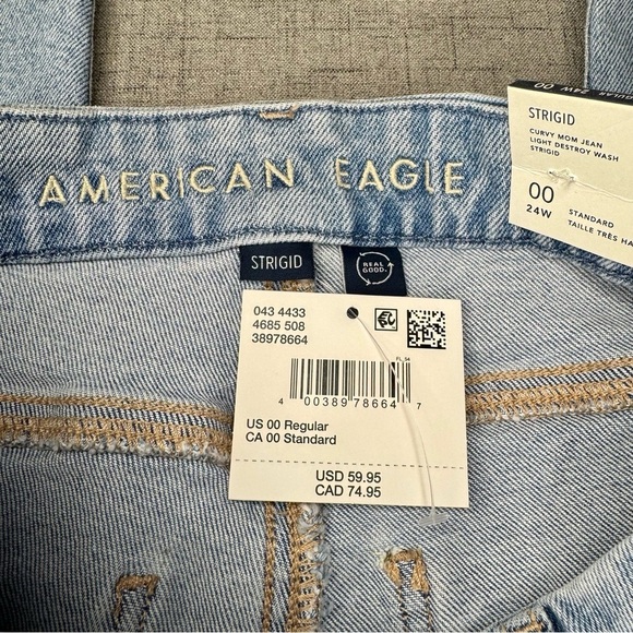 American Eagle Strigid Curvy Ripped Mom Jeans Super High Rise Size 00 or 24 NWT - Picture 9 of 10